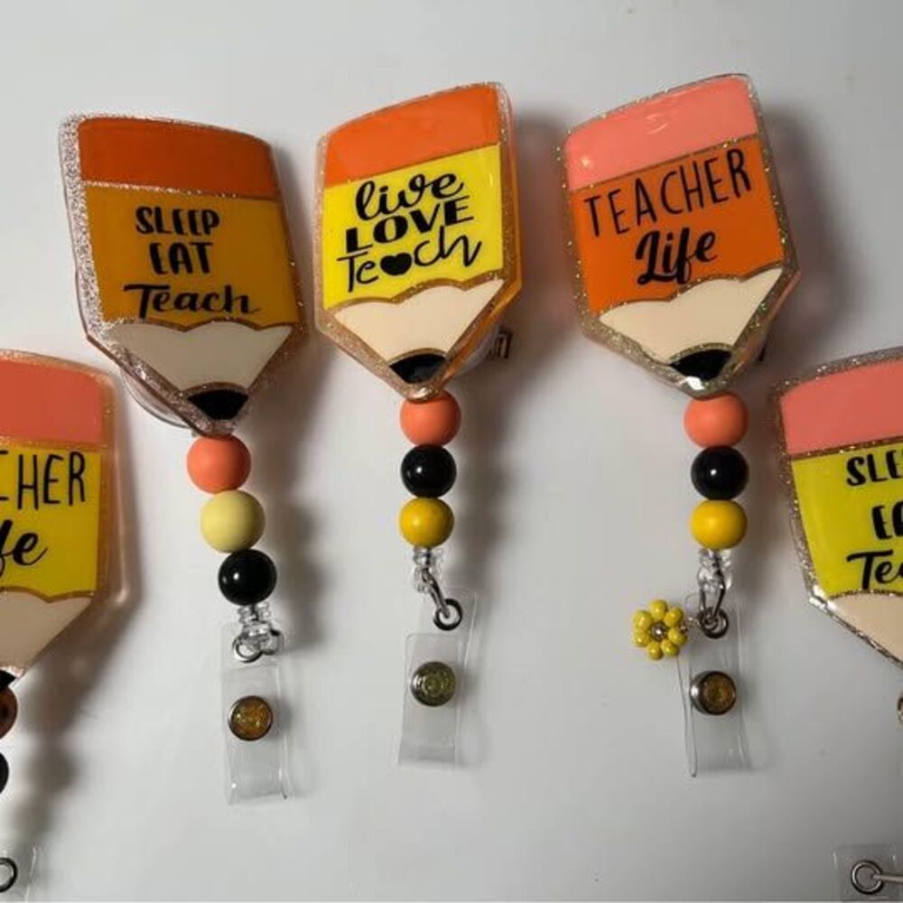 Pencil/Teacher Badge reels 3 inch